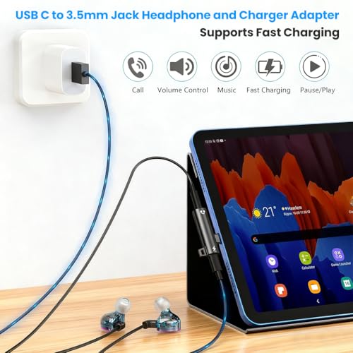 Image of Verilux 2 in 1 Type C to Type C & 3.5mm Jack Audio Adapter, USB C Male to Female Charging Adapter, Right Angle Design, Travel Compact