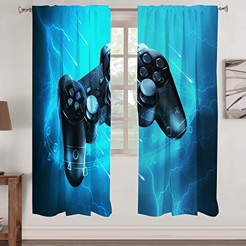 Miyotaa Blue Video Game Curtains 2 Panels 42W X 63H Rod Pocket Cool Teen Boys Gaming Cool Gamepad Polyester Window Drapery Treatment For Bedroom Living Room #TOP2