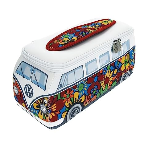 BRISA VW Collection - Volkswagen Neoprene Universal Makeup Cosmetic Travel Pharmacy Bag Pouch T1 Campervan Bus (Flower/Multi/Large) Cover