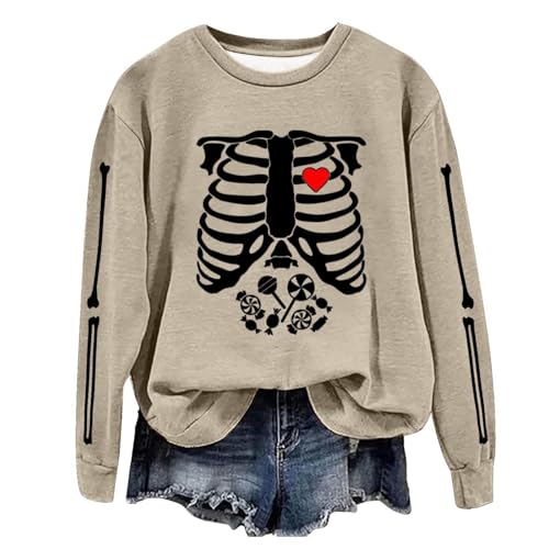 Sweatshirt femme pull imprimé Halloween sans capuche kaki confortable et fluide