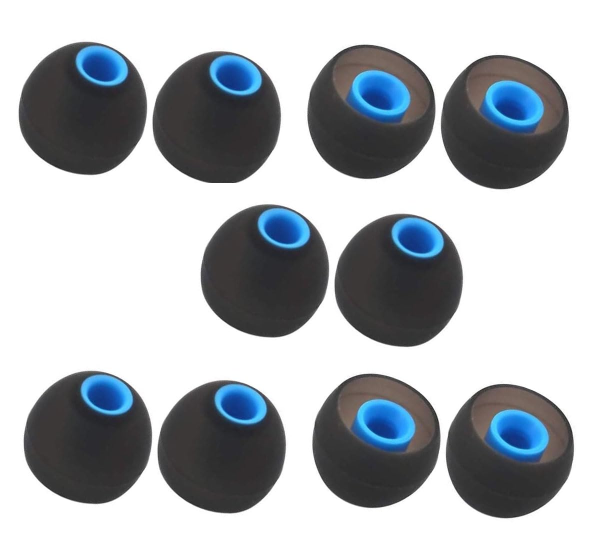 DREAMY10 Pieces (5 Pairs) Replacement Earbud Ear Tips Earphone [Fit Inner Hole 3.8mm - 4.2mm Headphones], Hybrid Silicone Tips 10 PCS (Universal Size) (Blue & Black)-image-1