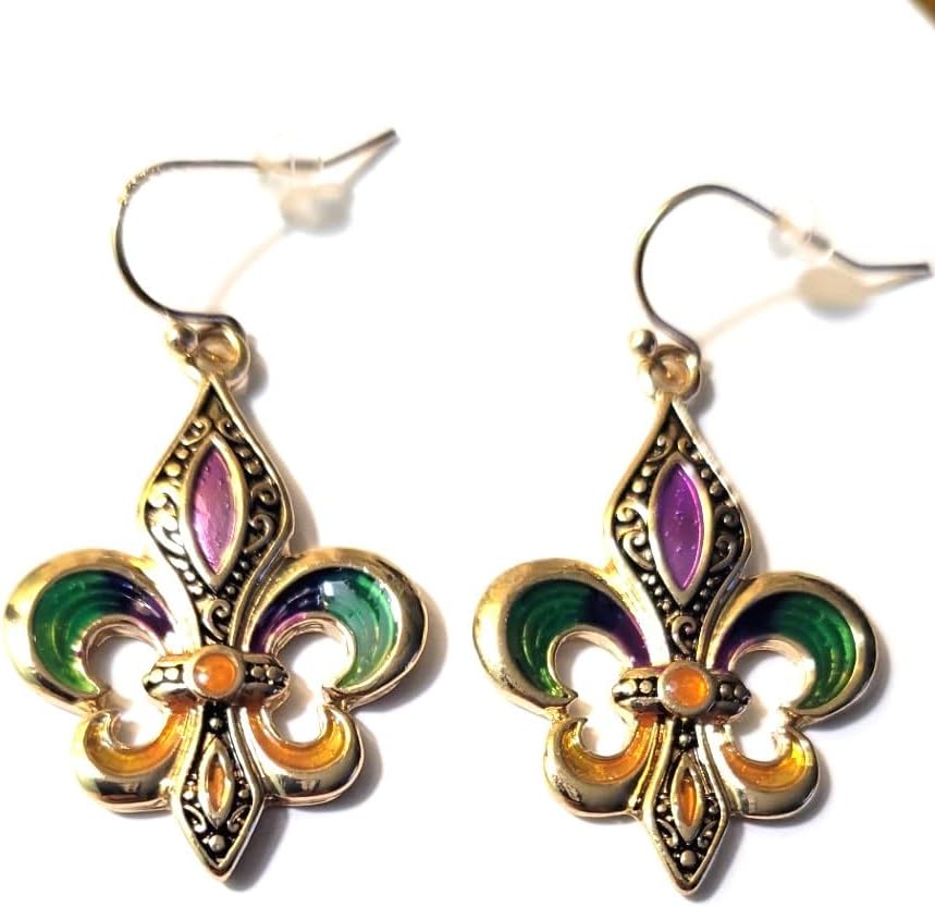 DianaL Boutique Beautiful Gold Tone Fleur de Lis Earrings Mardi Gras Gift Boxed - Image 3