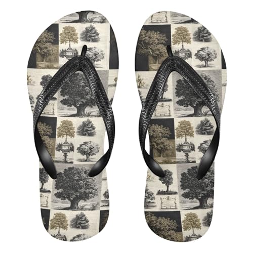 Flip Flop Sandals Vintage Trees Print for Women Men Beach Outdoor XS