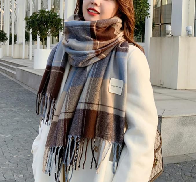 Dninmim Bufanda a cuadros para mujer, para invierno, cálida, cachemira, larga, bufanda, chal y envolturas