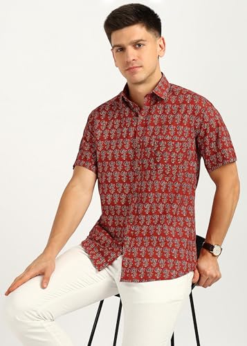 Image of BLOCKS OF INDIA Cotton Hand Block Print Half Sleeves Summer Shirt for Men