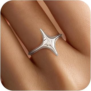 Star Rings for Women 925 Sterling Silver Cross Ring 14K Gold Plated Minimalist Trendy Pinky Ring Stackble Open Rings Friendship Rings Birthday Mothers Day Jewelry Gifts