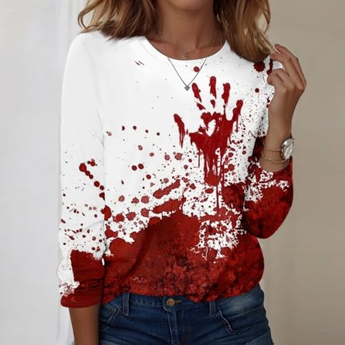 Halloween Shirts for Women Long Sleeve Plus Size Fashion Crewneck Comfortable Tshirts Halloween Costumes for Women
