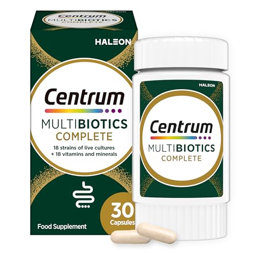 Image of Centrum Multibiotics Complete Capsules, probiotic 18 Live Culture strains with multivitamin, 18 Essential Vitamins and Minerals Including Vitamin D, B12, Zinc and Iodine, 30 Capsules