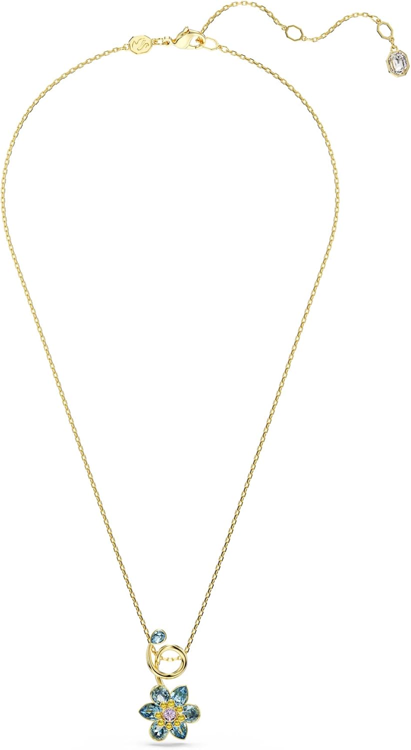 Swarovski Idyllia Pendant, Mixed cuts, Flower, Blue, Gold-Tone Finish