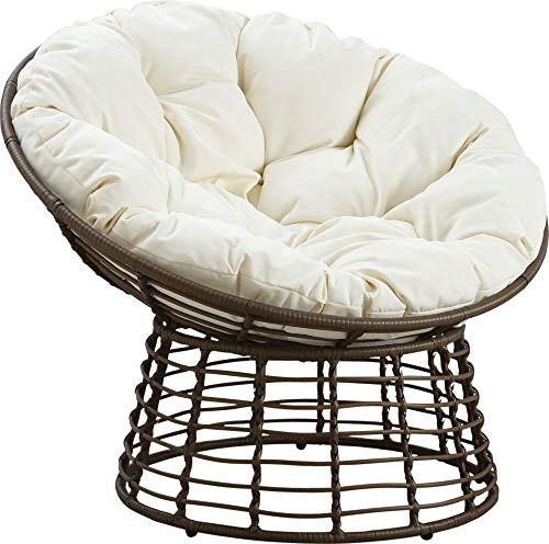 AUBRY GASPARD - Fauteuil Papasan Polyrésine Acier - Ecru & Chocolat - Coussin Ouate Polyester,...