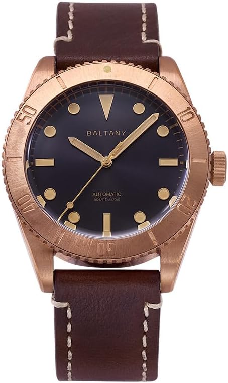 Baltany B3016 Mechanical Bronze Diver Watch, NH38 Movement Retro Men Watches 200M Waterproof