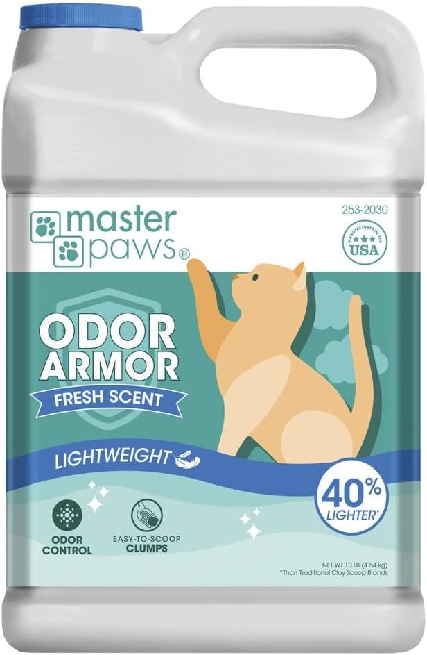 Master Paw Odor Armor Lightweight Clumping Cat Litter, Advanced Odor Armor Technology - 40% Lighter Than Standard Litter, Fresh Scent - 10 Pound