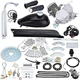 FEWENi 26” 28” Black 2 Stroke 50cc 80cc Cycle Bicycle Gas Motorized Gasoline Engine Motor Kit CDI Air Cooling For Mountain and Road Bike (50CC, Sliver)