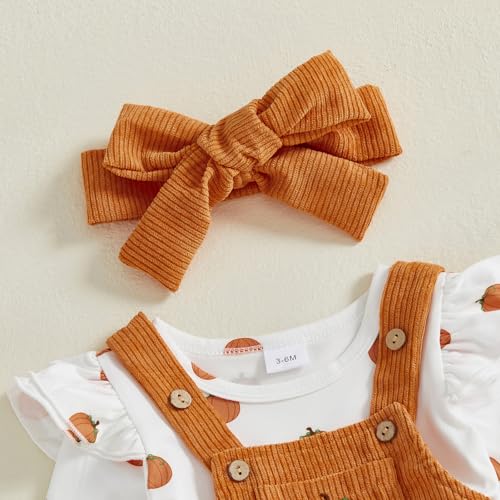 Baby Girl Halloween Outfit Newborn Pumpkin Long Sleeve Romper Overall Dress Skirt Set Cute Infant Fall Clothes4