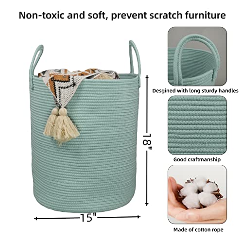 Image of XUANGUO Cotton Rope Laundry Basket Hamper for Clothes Large Light Green