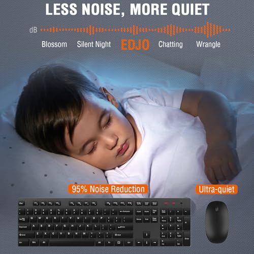 Image of Wireless Keyboard and Mouse Combo, EDJO Silent Full Size USB Keyboard Mouse, Gaming Keyboards, Numeric Key Pads, Replacement Keyboards for Laptops (Black)