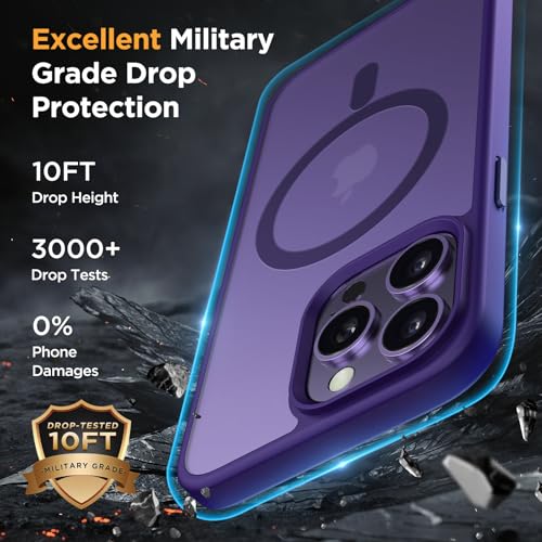 Image of Miracase Magnetic for iPhone 15 Pro Case 6.1 inch (Compatible with MagSafe)(with 2X Screen Protectors) Military-Grade Protection, Anti-Fingerprint Translucent Matte Phone Cover, Dark Purple