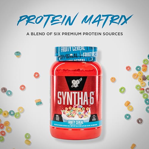 Image of BSN SYNTHA-6 Premium Protein Powder with 6g of Fiber, Whey Isolate, Micellar Casein, Milk Protein Isolate, 5g of Fat, Fruity Cereal, 28 Servings, 2.91 Pound (Packaging May Vary)