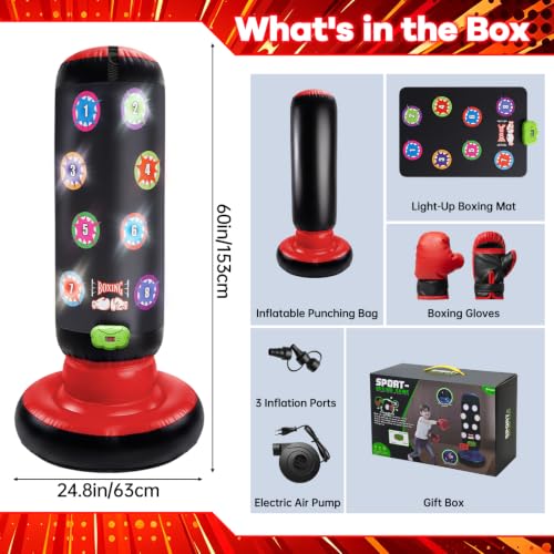 Punching Bag for Kids, with Scoring LED Lights & 6 Game Modes, 60 Inch - image 7