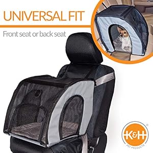 KH Pet Products Enclosed Dog Car Seat Travel Safety Carrier for Pets Dog Travel Car Seat Soft Sided Covered Pet Carrier Washable Pad Multiple Entrances Mesh Windows Medium 24 X 19 X 17in