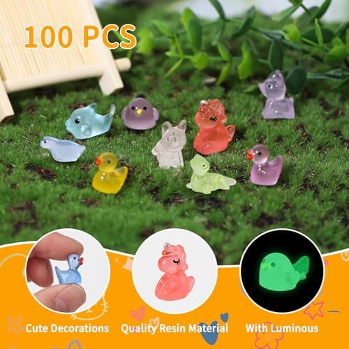 100 Pcs Tiny Resin Animals to Hide, Mini Luminous Resin Animals Bulk for Miniature Fairy Garden Accessories Micro Landscape Aquarium Cake Potted Plants Dollhouse Moss Patio Home Decor Crafts - 4