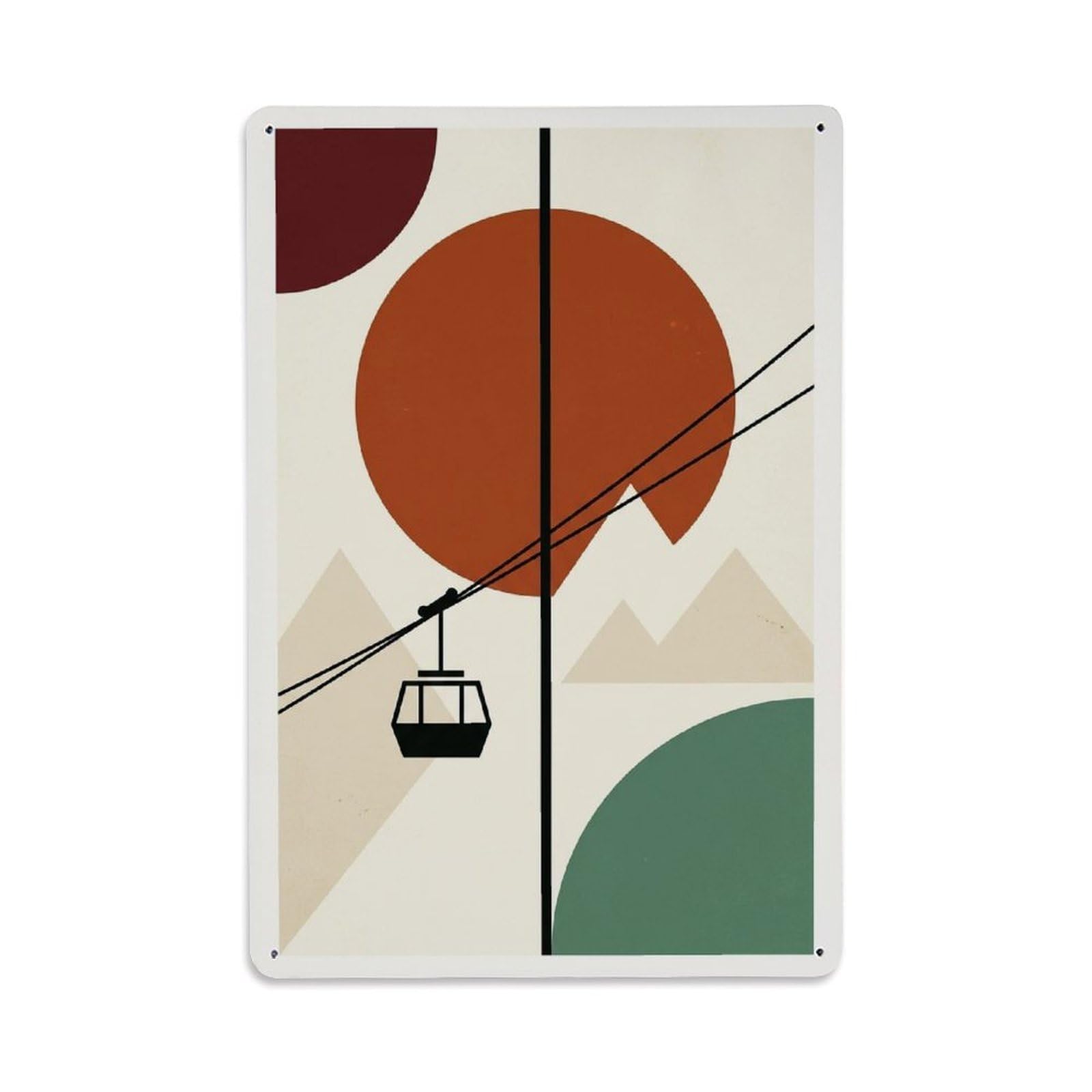 Cable Car Cabin Retro Alpine Shapes Cream Background Metal Tin Sign Plaque Wall Decor for Cafe, Man Cave, Club Bar, Office, Home Garden Round Metal Poster 8x12Inch
