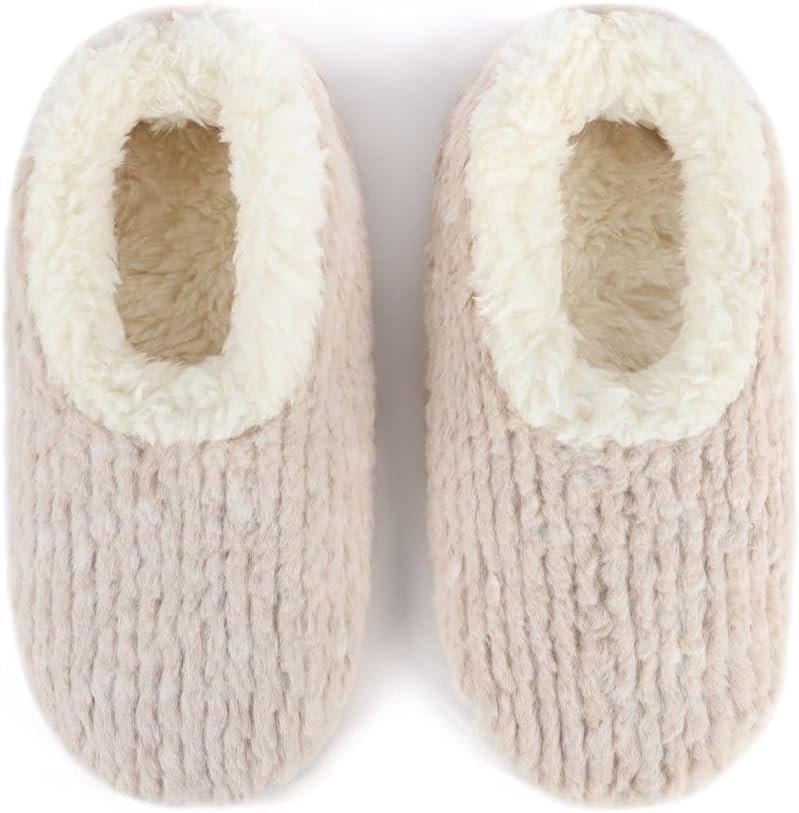 Snoozies Teddy Bear Faux Fur House Slippers for Women with Memory Foam Insole, Sherpa-Lined Slipper Socks Non-Skid