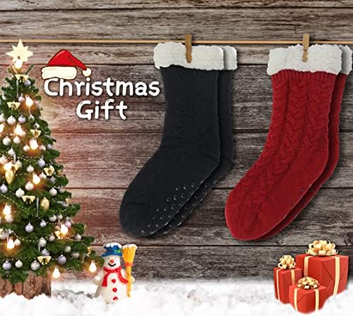 Image of BenSorts Women Winter Thick Slipper Socks with Grippers Non Slip Warm Fuzzy Socks Christmas Gifts