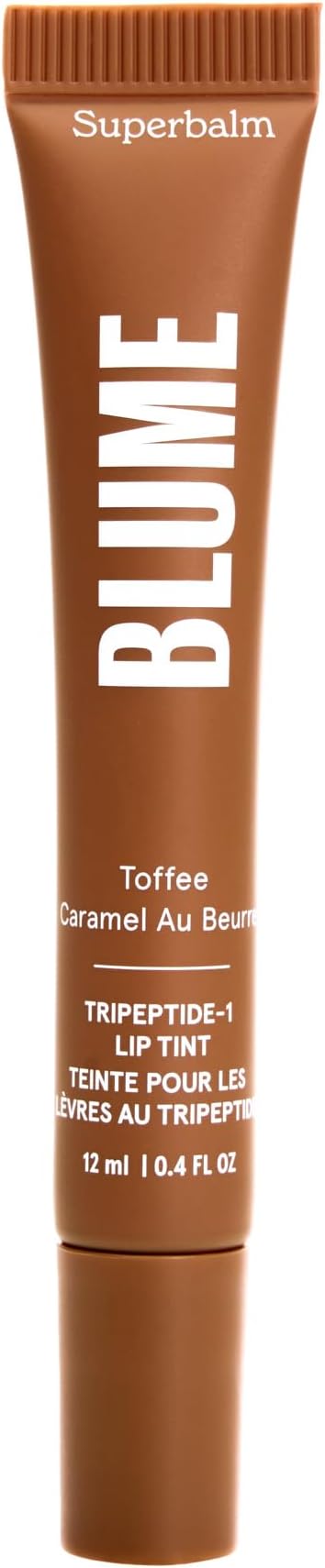 Blume Tri-Peptide Toffee Soft Brown Tinted Lip Balm - Superbalm Lip Moisturizer with Shea Butter and Squalane to Deeply Hydrate & Heal Dry, Cracked Lips - Cruelty Free & Vegan Lip Plumper (0.4 Fl Oz)