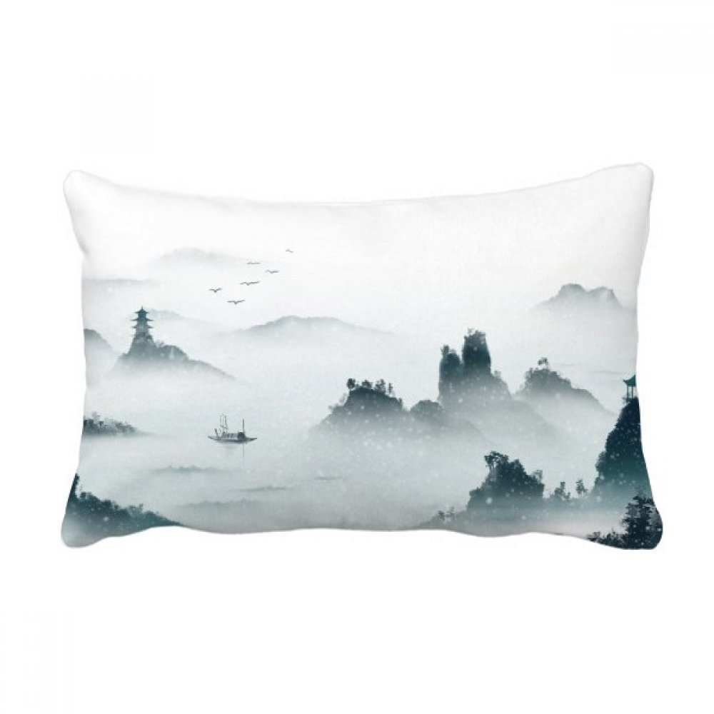 Coussin lombaire aquarelle style chinois 40x60 cm pour canapé