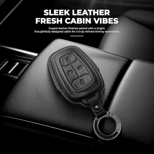 Image of Keyzone Premium Leather Key Cover & AC Vent Car Perfume Combo (4 Fragrances) | Compatible for Tata Nexon, Harrier, Safari, Altroz, Punch, Tigor 4 Button Smart Key. (Black)