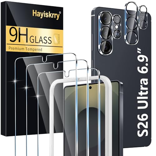 3 Stück für Samsung Galaxy S26 Ultra für Panzerglas mit 2 Stück Kameraschutz Ausrichtrahmen Frei von Kratzern für Samsung S26 Ultra Schutzfoile 9H Härte HD Displayschutzfolie 6 9 Zoll