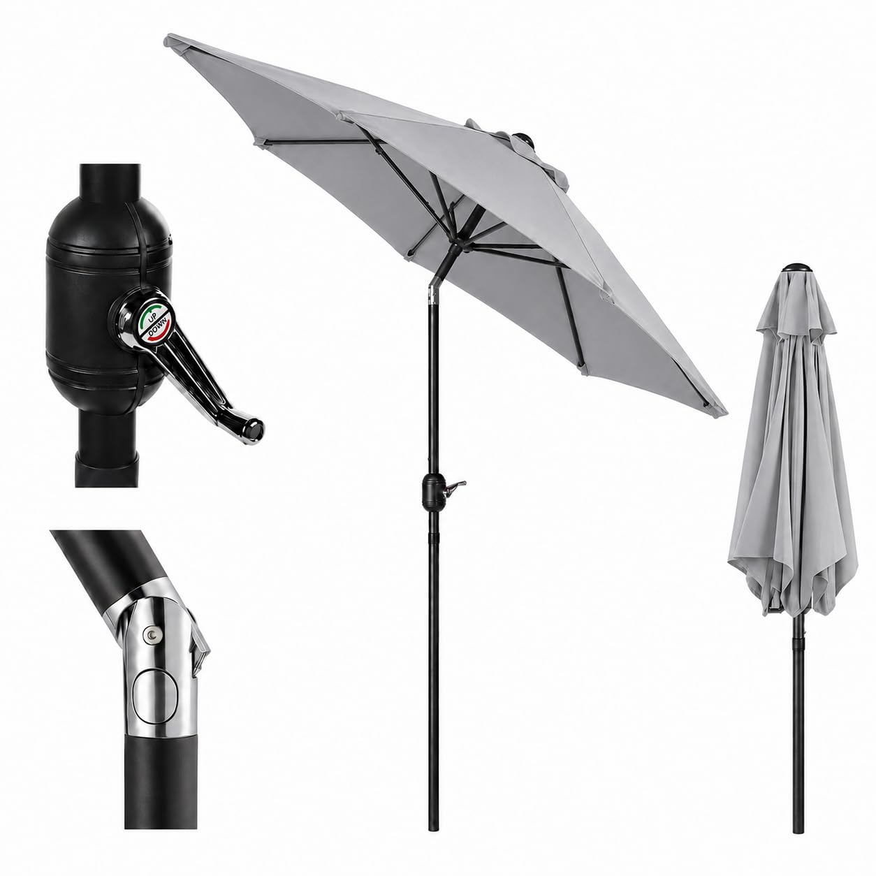 Alfresia 2m Garden Parasol with Crank Handle & Tilt Function, Water-Resistant Patio Umbrella with Steel Pole & 6 Ribs, Outdoor Sun Shade Canopy for Garden Table, Patio & Decking