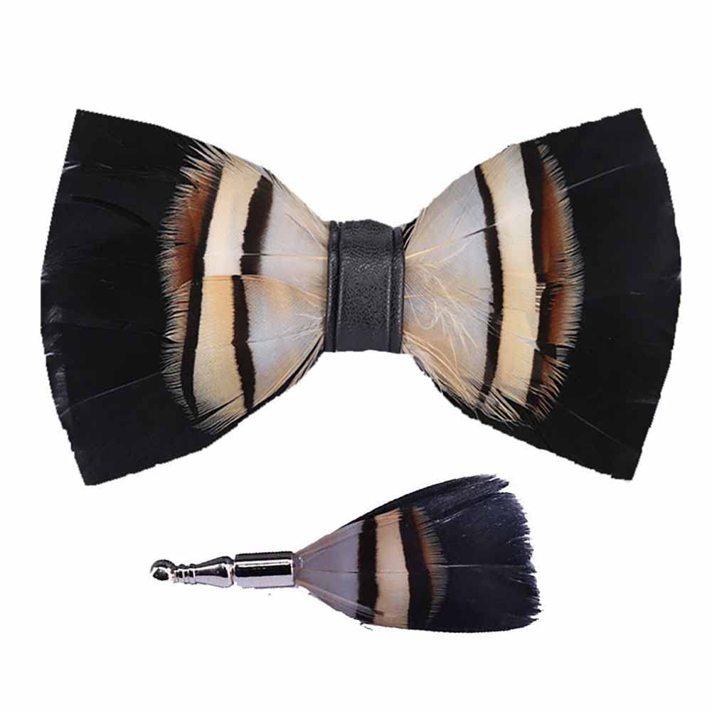 Sadiyamo Feather Bow Tie Feather Necktie Peacock Pre-tied Bow Tie and Brooch Sets with Product Box