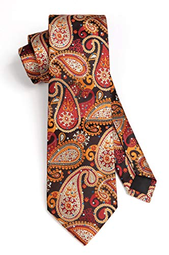 Image of HISDERN Ties for Men Paisley Tie and Pocket Square Woven Classic Floral Mens Ties Handkerchief Set Wedding Party Necktie