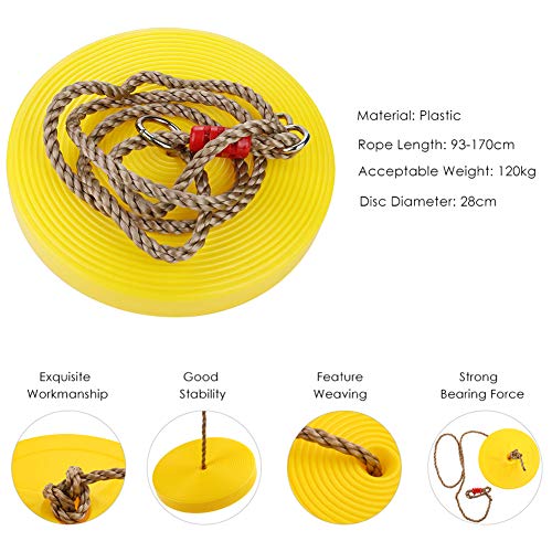 Image of Toy Park Plastic Disc Swing Outdoor Indoor Hanging Plate Children Swing Disc Seat Kids Round Rope Playground Garden Play Activity with Height Adjustable (Yellow)