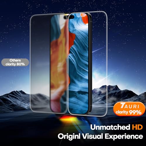 Image of TAURI 2 Pieces Tempered Glass Film for iPhone 15 Pro Max | Automatic Dust Removal, 9H Hardness Protective, Bubble Free