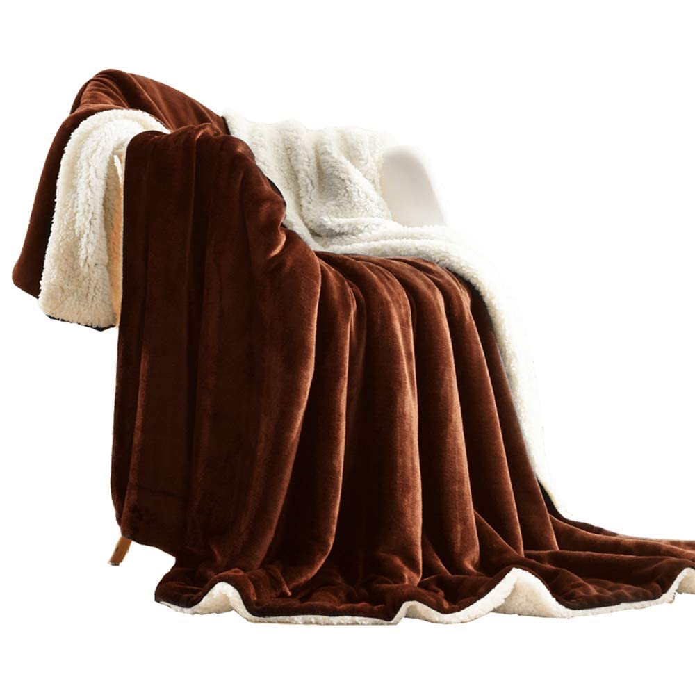 Nanpiper Sherpa Blanket Warm Blankets for Winter Super Soft Fuzzy Flannel Fleece/Wool Like Reversible Velvet Plush Couch Blanket Lightweight(Brown Throw Size 50"x60")