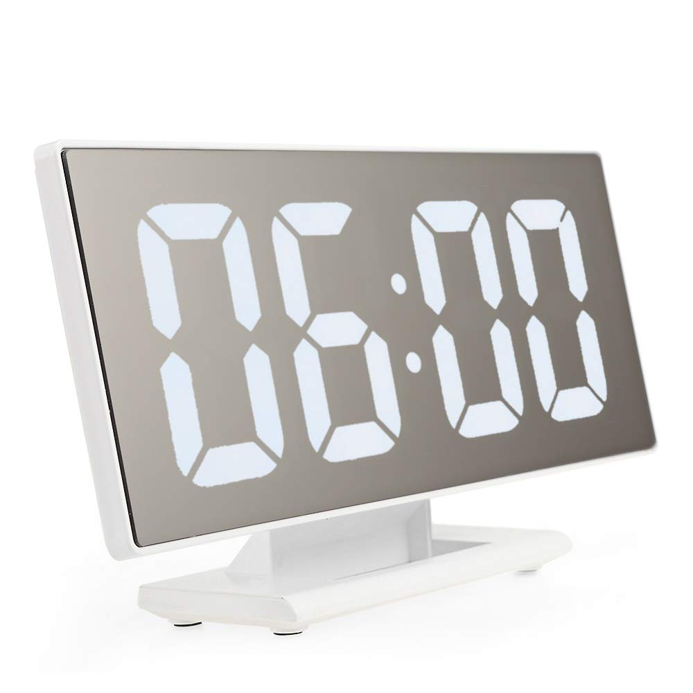 Horloge numérique pour chambre à coucher avec grand écran LED miroir et snooze