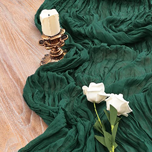 Mlmc 10Ft Emerald Green Cheesecloth Table Runner 35X120 Inches Rustic Wrinkled Gauze Boho Table Runner For Bridal Shower Birthday Reception Decor #TOP5