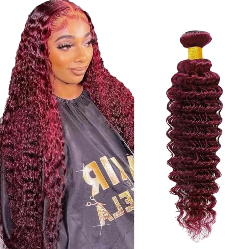 Burgundy 99J Human Hair Bundles 22 Inch Deep Wave Bundles 12A Human Hair 100% Unprocessed Brazilian Virgin Hair Quick Weave Extensions Burgundy for Women