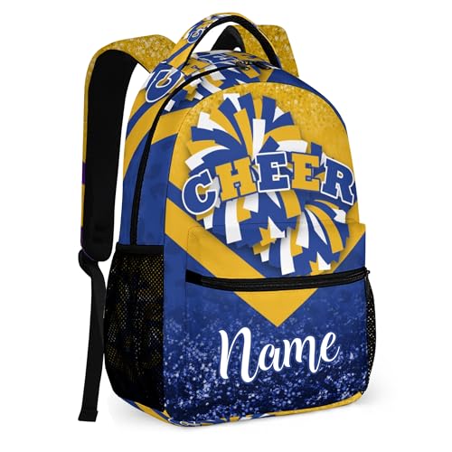HJKLONE Personalized Cheerleader Backpack with Name Custom Cheer Backpack for Women Team Gifts (Gold Navy)