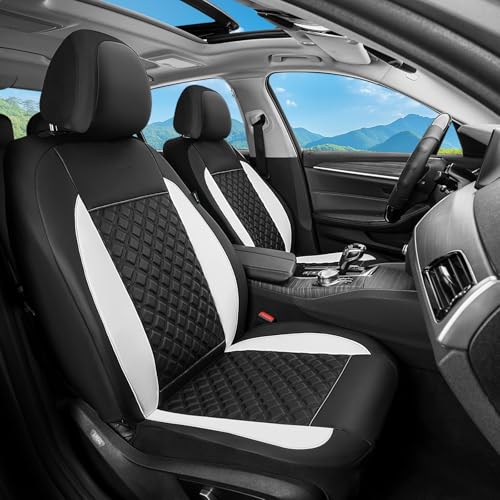 Image of FLORICH Seat Covers, Front Seat Covers 2 PCs, Automotive Seat Cover for Cars, Luxury Leather Universal Seat Cover Accessories Fit for Most Cars SUV Truck Sedans(White)