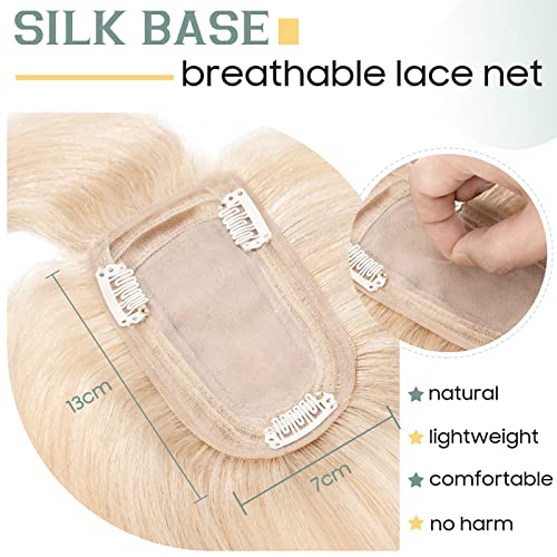 S-noilite Hair Toppers with Fringe Human Hair for Thinning Hair Women Real Hair Topper Hair Piece Clip In Hair Extensions 100% Remy Real Human Hair 27g(#18/613 Ash Blonde and Bleach Blonde - Image 3