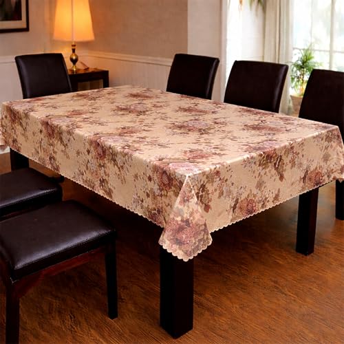 Image of Dakshya Industries PVC Waterproof Table Cover 6 Seater 54x78 Inch - Washable Oil & Stain Resistant Dining Table Cover (Gold Brown)