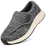 HOMASS Diabetic Shoes for Men and Women, Adjustable Slip-On Wide Walking Shoes for Swollen Feet, Orthopedic Foot Pain Relief, Neuropathy - EasyTop Wings Grey