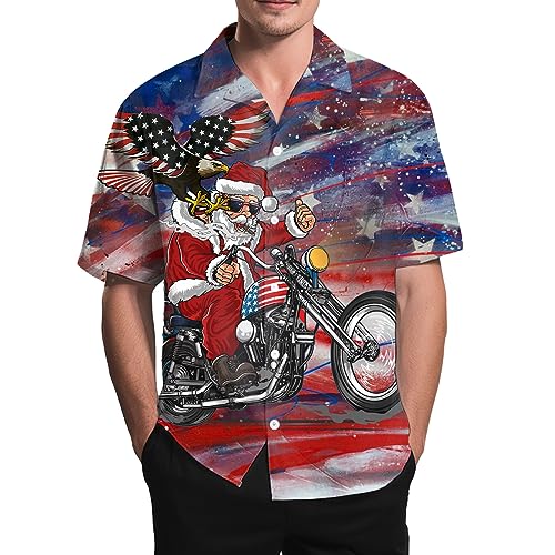 LESOCUSTOM Aloha Chemise hawaïenne décontractée à manches courtes pour homme, Père Noël équitation moto, Taille M