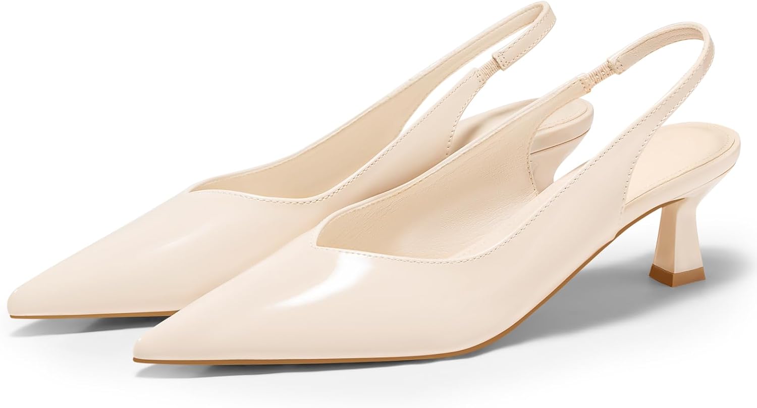 Coutgo Womens Slingback Kitten Heels Low Heel Closed Pointed Toe Pumps Heeled Sandals Dress Work Shoes - Image 3