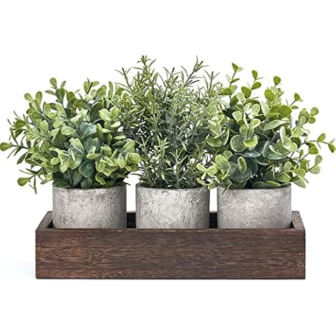 Dahey 3 Pack Mini Potted Artificial Eucalyptus Fake Plants Cover