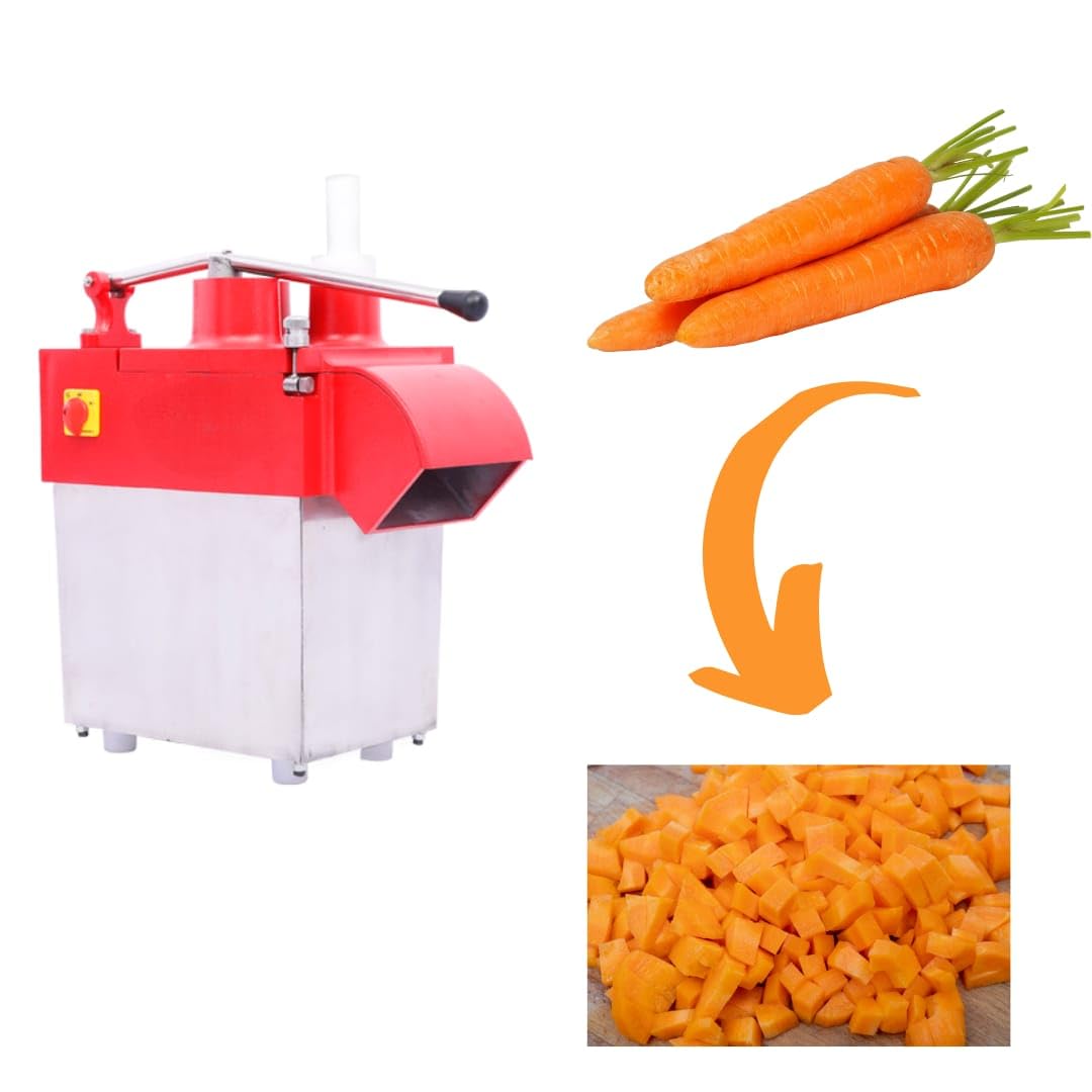 KRN Carrot cube Cutting Machine (Red) for Hotels&Restaurants, with 2 Different Blades Dicer,Slicers with Stainless Steel Output 150kgs/hr (for Commercial use only)-image-23